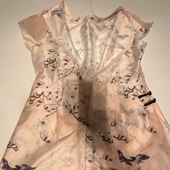 Dan Munier Cream Asian Inspired Floral Bird Cap Sleeves 2 Tired Bottom Dress - Picture 4 of 16